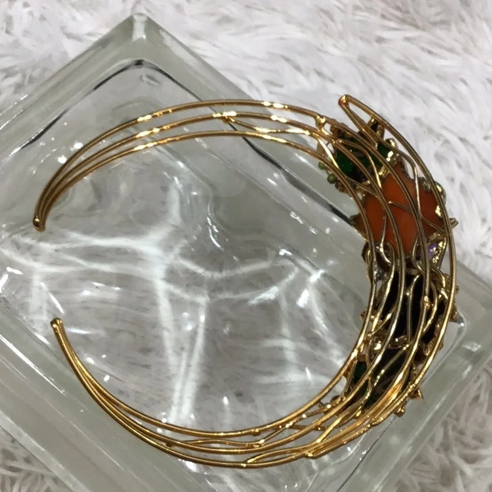 Vintage gold choker bib iridescent necklace
